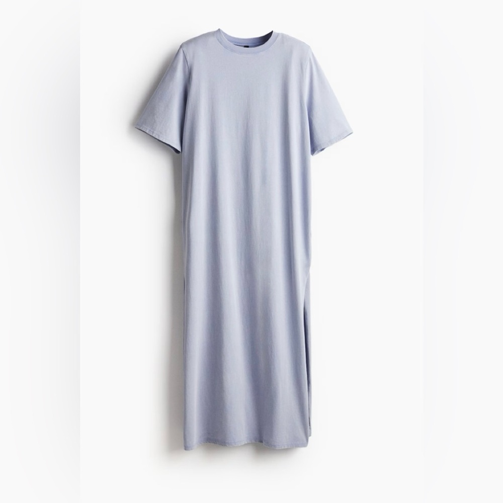 Light Blue Maxi T-Shirt Dress with shoulder pads …